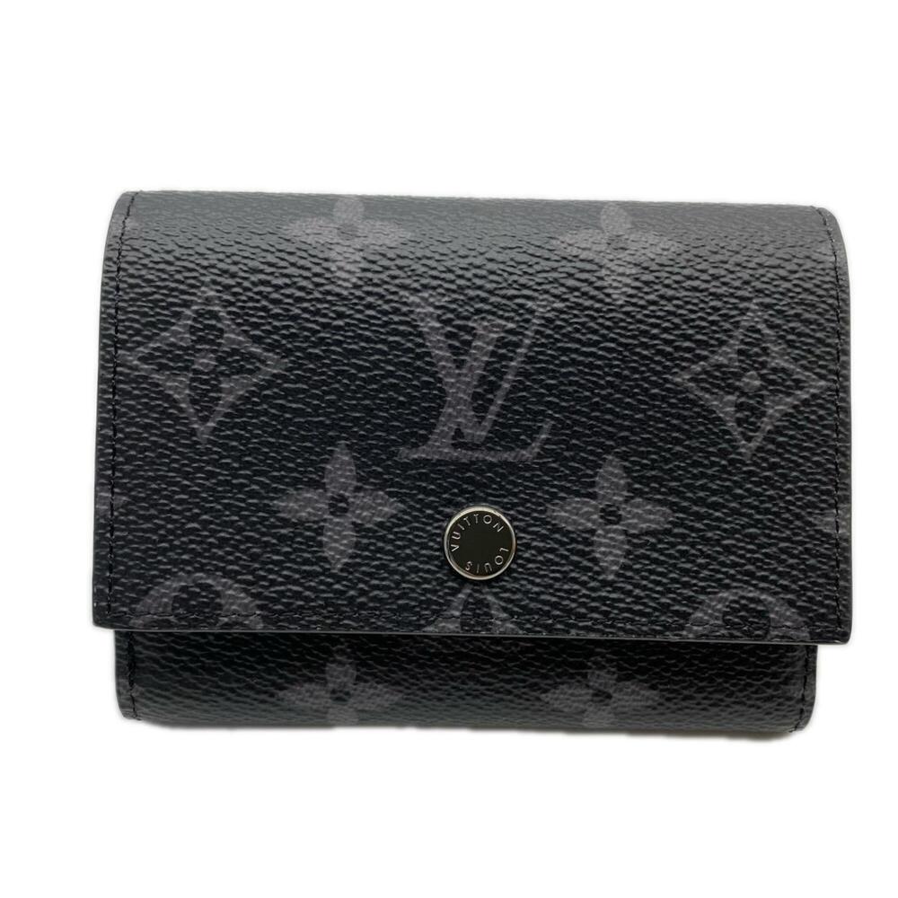 LOUIS VUITTON Monogram Eclipse Victor Wallet M12598 Tri-fold Black Gray Leath...